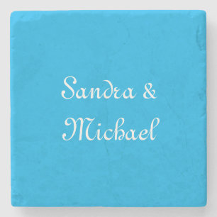 Elegant Plain Azure Blue Personalized Custom Stone Coaster