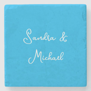 Elegant Plain Azure Blue Personalized Custom Stone Coaster
