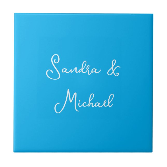 Elegant Plain Azure Blue Personalized Custom Tile (Front)