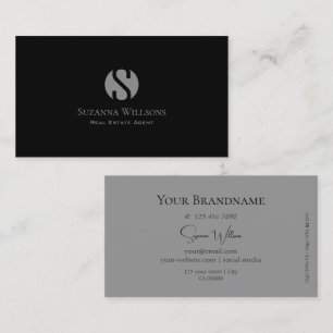 Elegant Plain Black and Grey with Monogram Modern Business Card