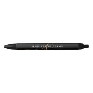 Elegant Plain Black & Gold Script Monogram Ink Pen