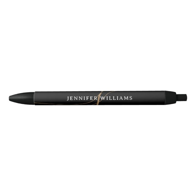 Elegant Plain Black & Gold Script Monogram Ink Pen (Front)