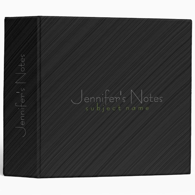Elegant Plain Black Monotones Fine Stripes Pattern Binder (Front/Spine)
