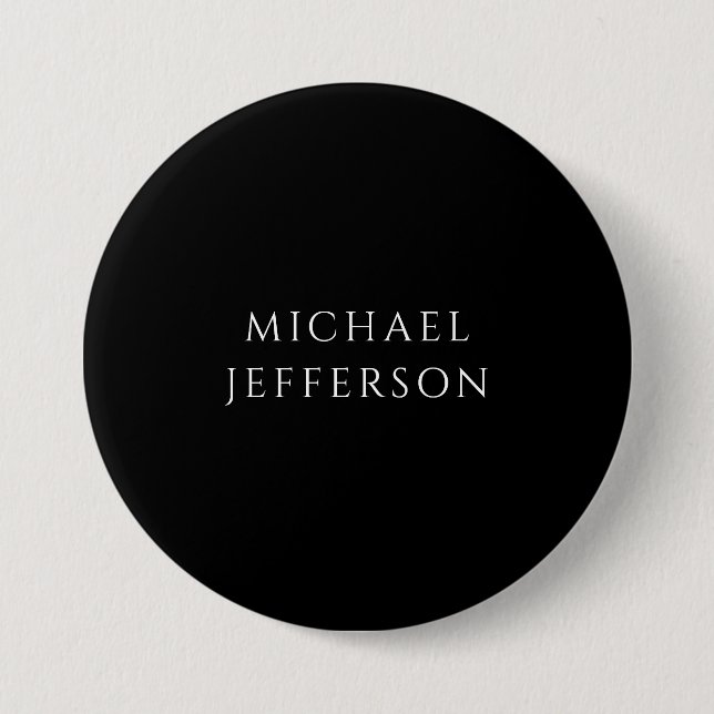 Elegant Plain Black White Personalized Custom 3 Inch Round Button (Front)