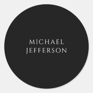 Elegant Plain Black White Personalized Custom Classic Round Sticker