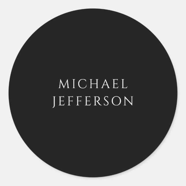 Elegant Plain Black White Personalized Custom Classic Round Sticker (Front)