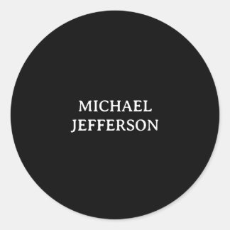 Elegant Plain Black White Personalized Custom Classic Round Sticker