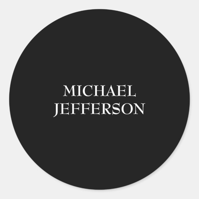 Elegant Plain Black White Personalized Custom Classic Round Sticker (Front)