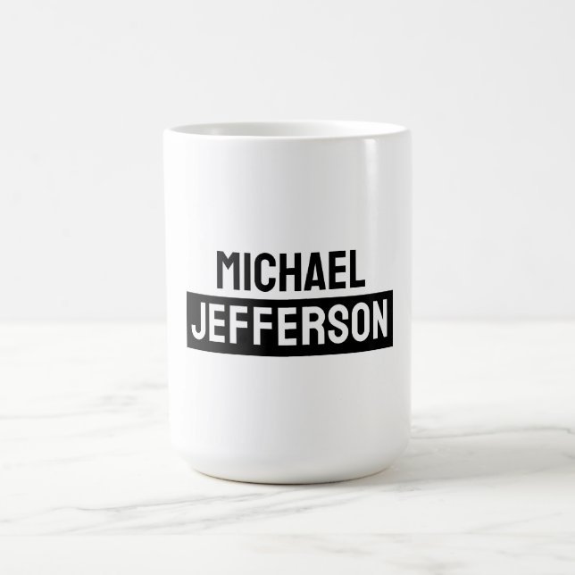 Elegant Plain Black White Personalized Custom Coffee Mug (Center)