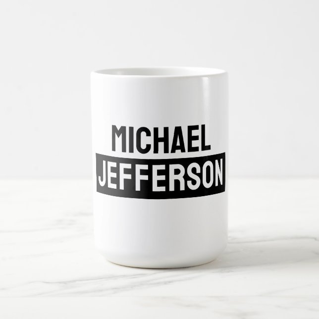 Elegant Plain Black White Personalized Custom Coffee Mug (Center)