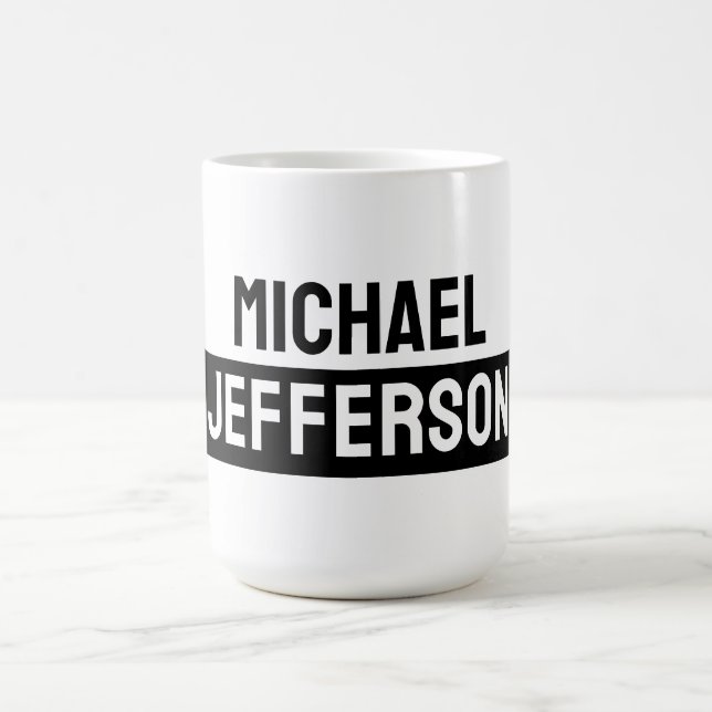 Elegant Plain Black White Personalized Custom Coffee Mug (Center)