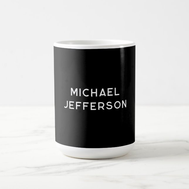 Elegant Plain Black White Personalized Custom Coffee Mug (Center)