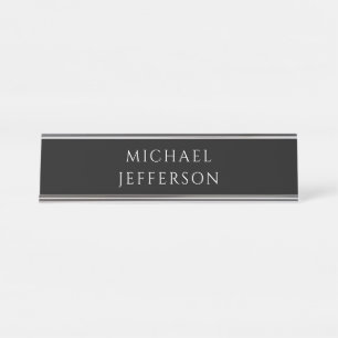 Elegant Plain Black White Personalized Custom Desk Name Plate