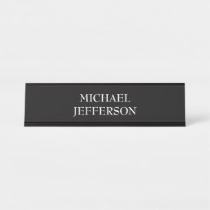Elegant Plain Black White Personalized Custom Desk Name Plate