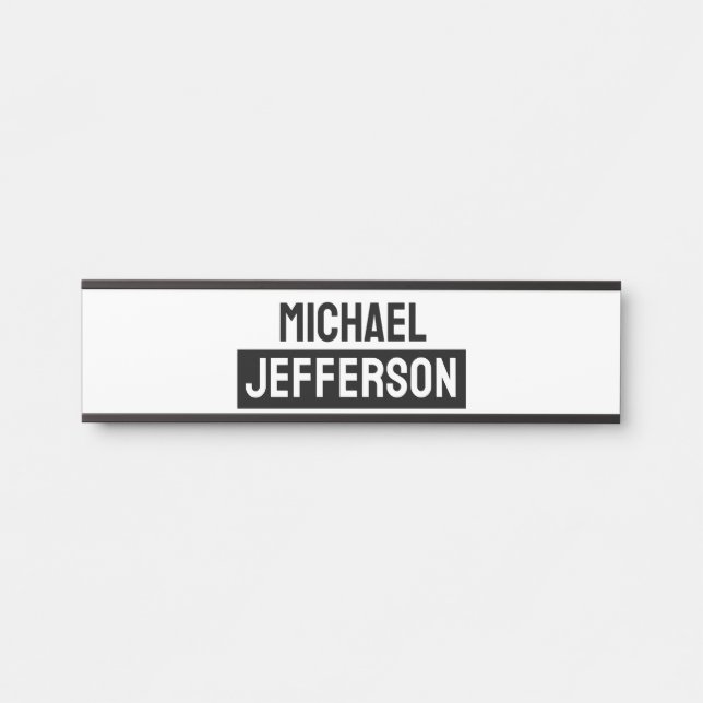 Elegant Plain Black White Personalized Custom Door Sign (Front)