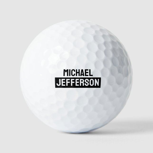 Elegant Plain Black White Personalized Custom Golf Balls (Front)