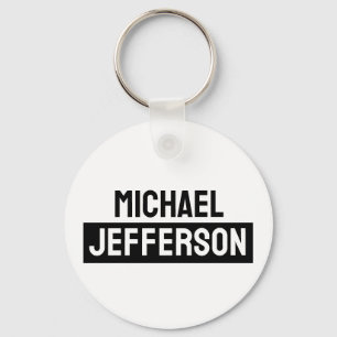 Elegant Plain Black White Personalized Custom Keychain