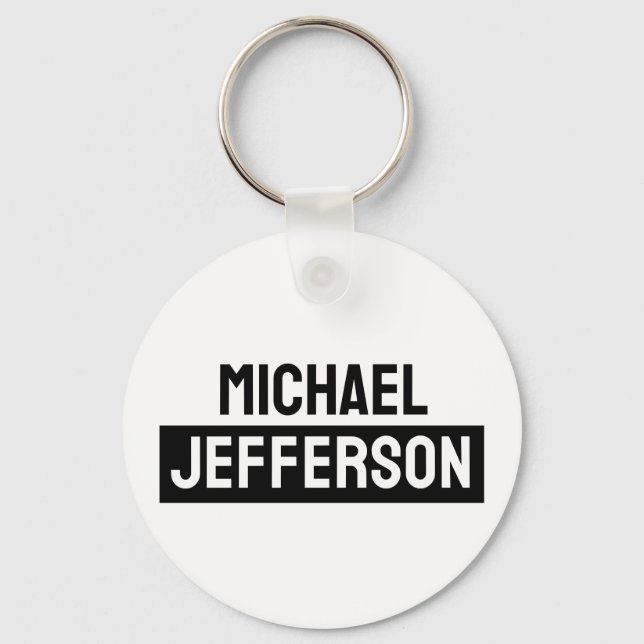 Elegant Plain Black White Personalized Custom Keychain (Front)