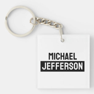 Elegant Plain Black White Personalized Custom Keychain