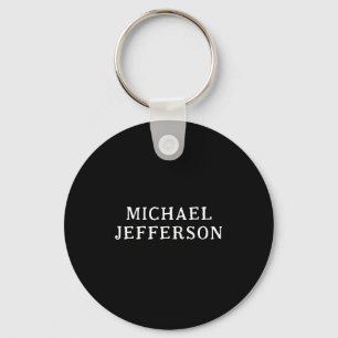 Elegant Plain Black White Personalized Custom Keychain