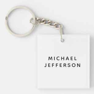 Elegant Plain Black White Personalized Custom Keychain