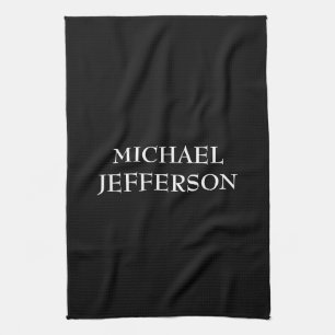 Elegant Plain Black White Personalized Custom Kitchen Towel