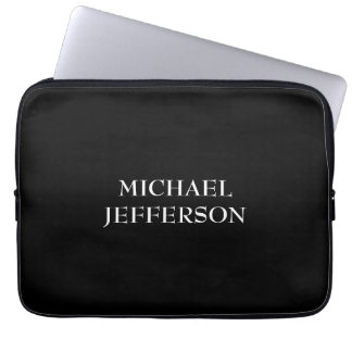 Elegant Plain Black White Personalized Custom Laptop Sleeve