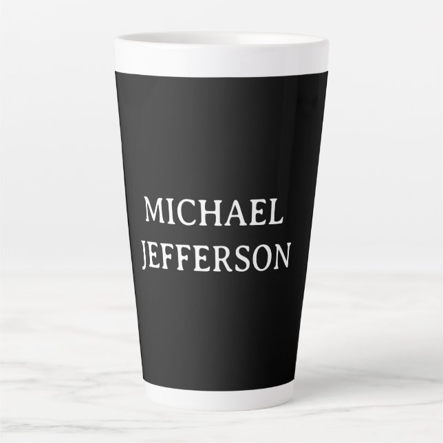Elegant Plain Black White Personalized Custom Latte Mug (Front)