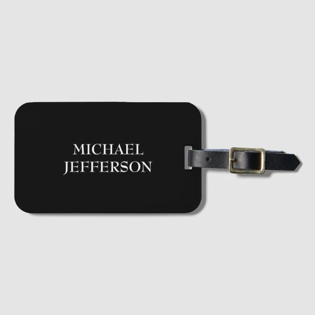 Elegant Plain Black White Personalized Custom Luggage Tag (Front Horizontal)