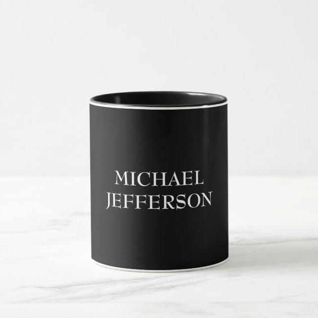 Elegant Plain Black White Personalized Custom Mug (Center)
