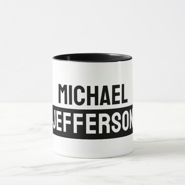 Elegant Plain Black White Personalized Custom Mug (Center)