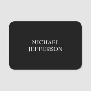 Elegant Plain Black White Personalized Custom Name Tag