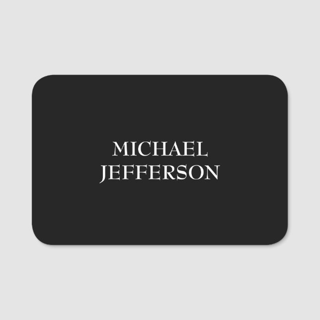 Elegant Plain Black White Personalized Custom Name Tag (Front)