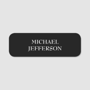 Elegant Plain Black White Personalized Custom Name Tag