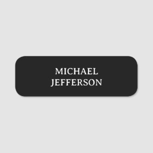 Elegant Plain Black White Personalized Custom Name Tag