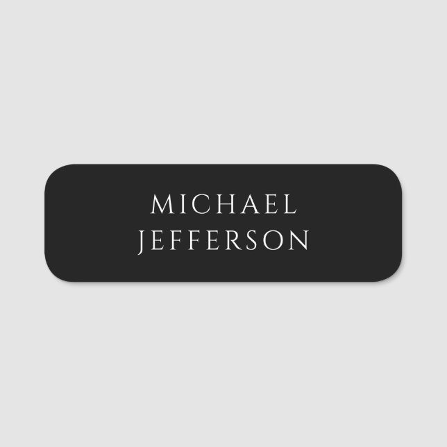 Elegant Plain Black White Personalized Custom Name Tag (Front)