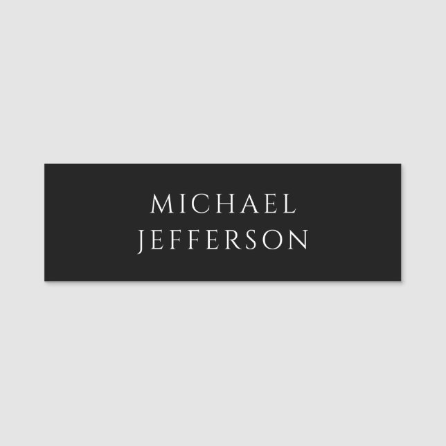 Elegant Plain Black White Personalized Custom Name Tag (Front)