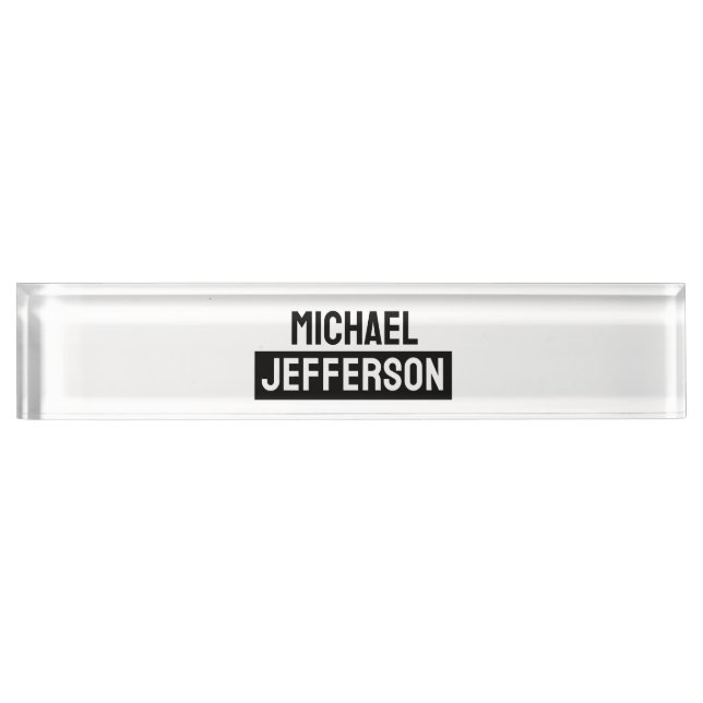 Elegant Plain Black White Personalized Custom Nameplate (Front)