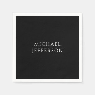 Elegant Plain Black White Personalized Custom Napkin