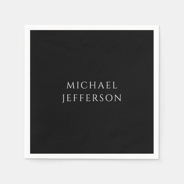 Elegant Plain Black White Personalized Custom Napkin (Front)