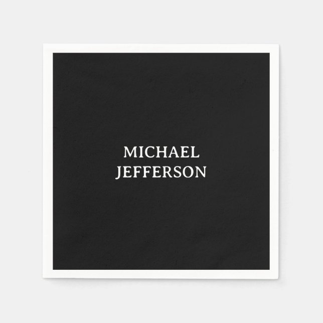 Elegant Plain Black White Personalized Custom Napkin (Front)