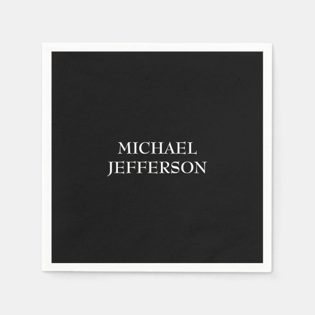 Elegant Plain Black White Personalized Custom Napkin (Front)