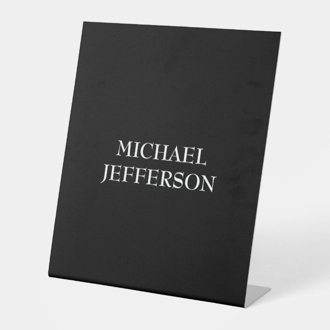 Elegant Plain Black White Personalized Custom Pedestal Sign (Front)