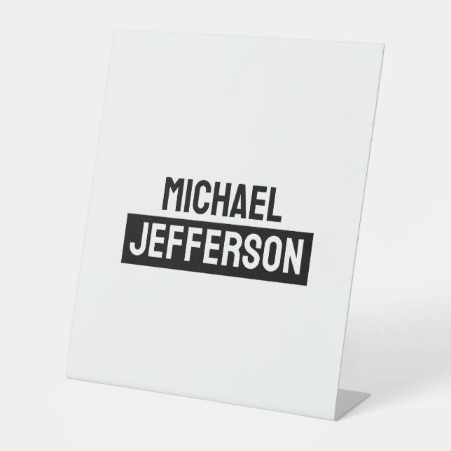 Elegant Plain Black White Personalized Custom Pedestal Sign (Front)