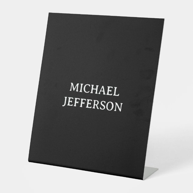 Elegant Plain Black White Personalized Custom Pedestal Sign (Front)