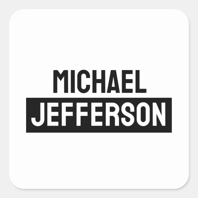 Elegant Plain Black White Personalized Custom Square Sticker (Front)