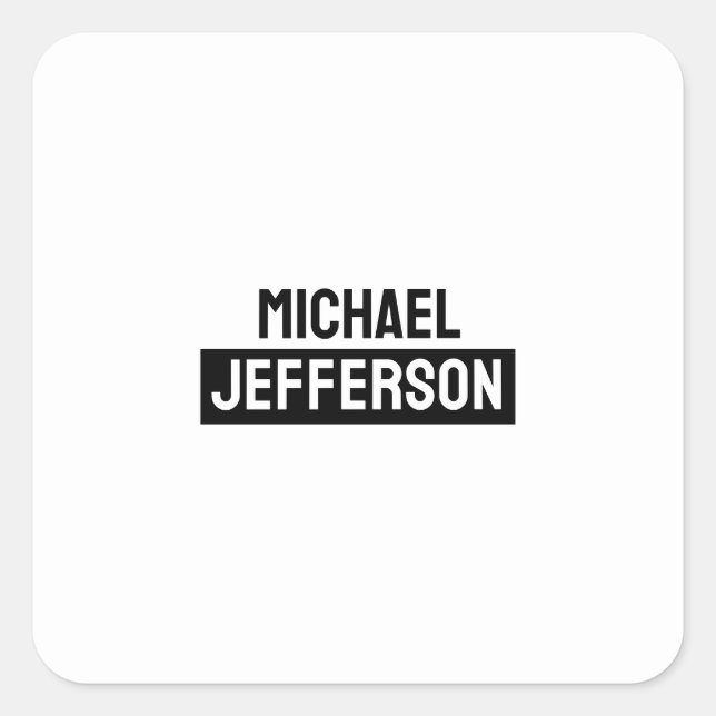Elegant Plain Black White Personalized Custom Square Sticker (Front)
