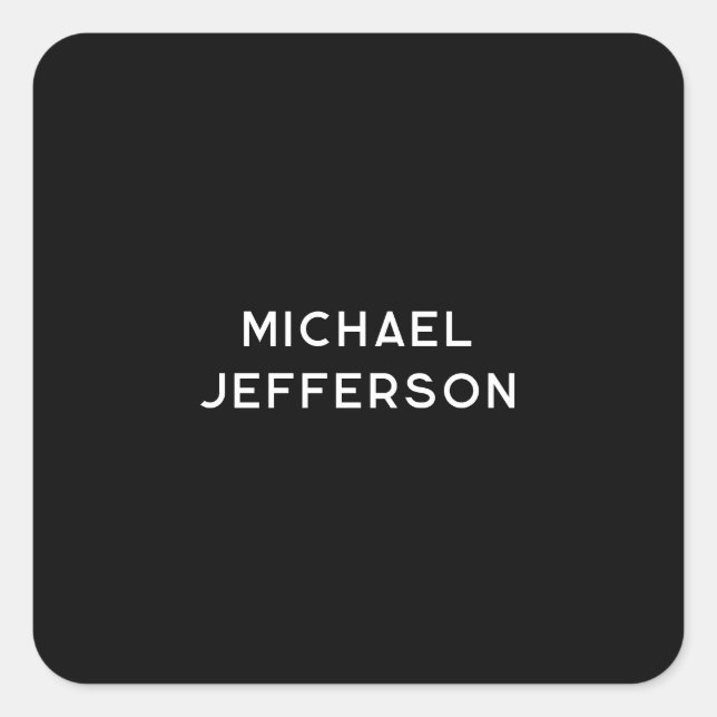 Elegant Plain Black White Personalized Custom Square Sticker (Front)