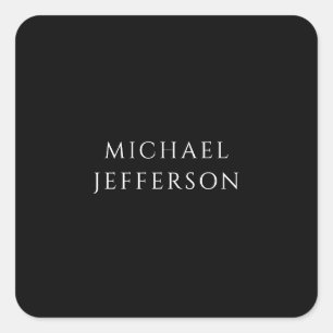 Elegant Plain Black White Personalized Custom Square Sticker