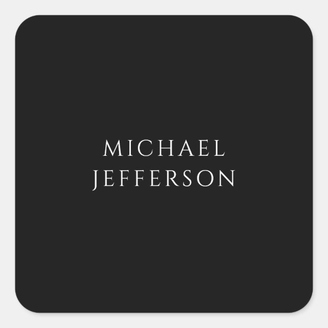 Elegant Plain Black White Personalized Custom Square Sticker (Front)